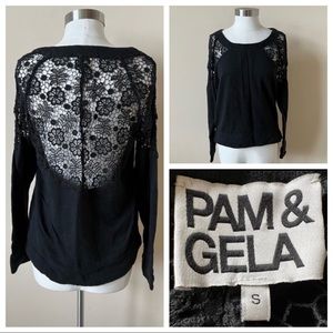 Revolve x Pam & Gela crochet lace back and sleeve top black 5094